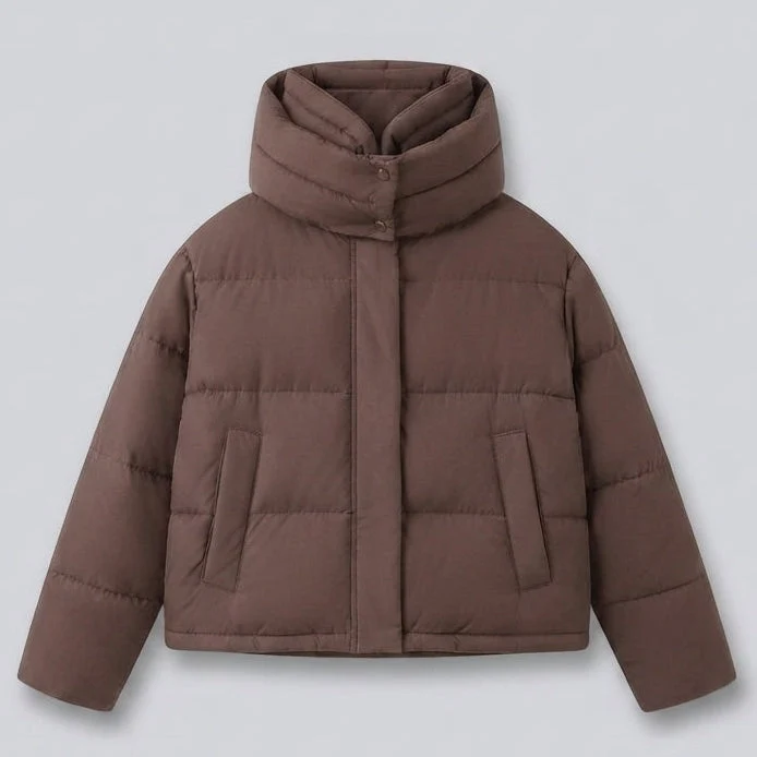 Damen Nan Boxy Kurz Steppjacke mit extrahohem Kapuzenbesatz und weichen Bündchen