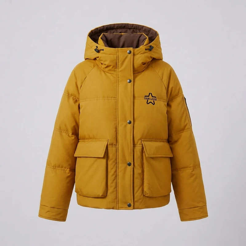 Damen Nan Boxy Pufferjacke mit verdecktem Zwe Wege Front, kontrastierendem Innenpaneel und funktionalen Klappen Taschen