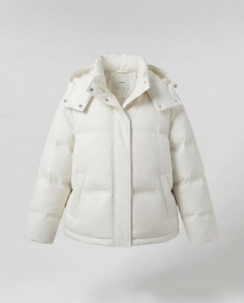 Damen Nan Boxy gepolsterte kurze gesteppte Anorak mit ergonomischer Kapuzenverzierung und extragroßen Klapptaschen