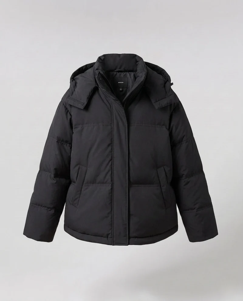 Damen Nan Boxy gepolsterte kurze gesteppte Anorak mit ergonomischer Kapuzenverzierung und extragroßen Klapptaschen