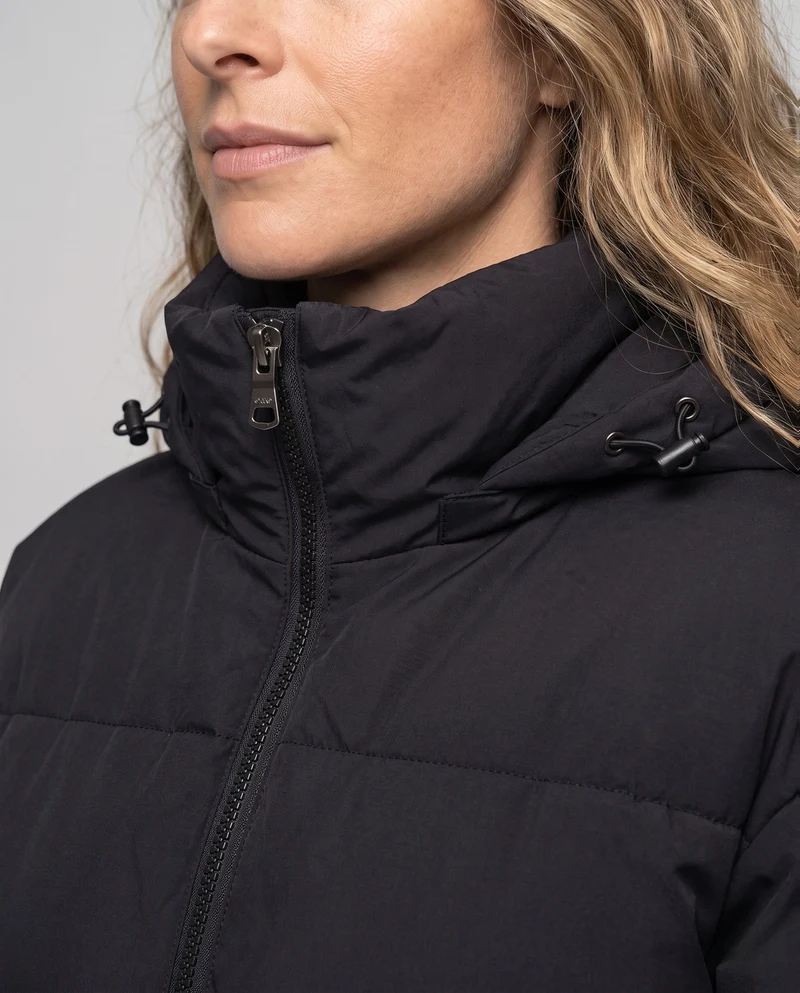 Damen nan Gekürzte Pufferjacke mit Kapuze, sichtbarem Metallback und verstellbarem Saum