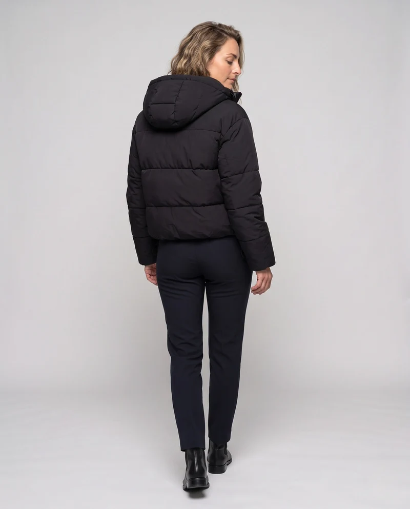 Damen nan Gekürzte Pufferjacke mit Kapuze, sichtbarem Metallback und verstellbarem Saum