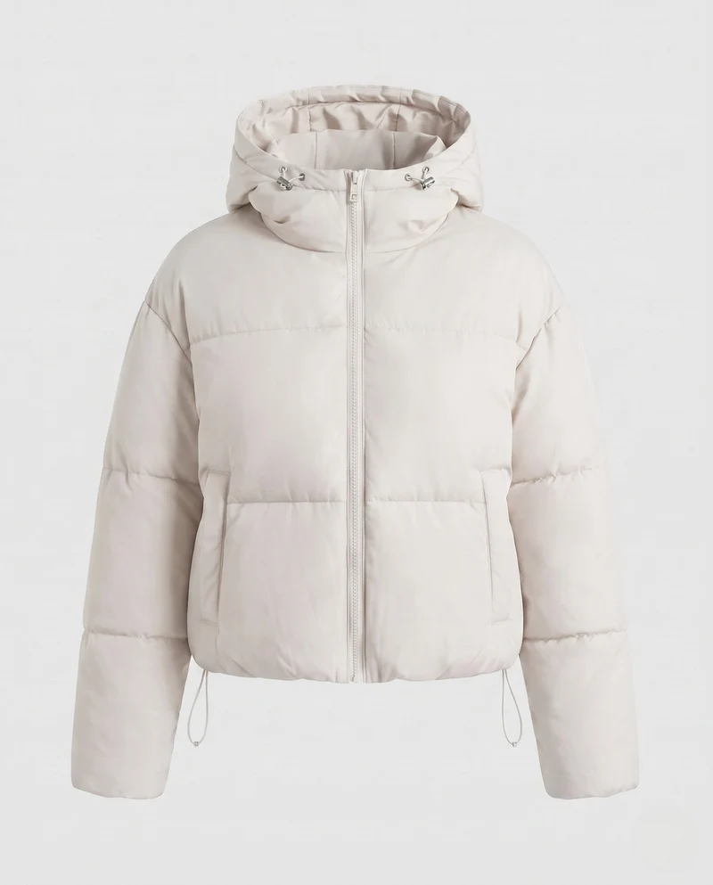 Damen nan Gekürzte Pufferjacke mit Kapuze, sichtbarem Metallback und verstellbarem Saum