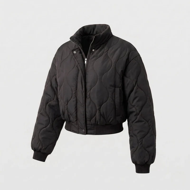 Damen Nan cropped gestepptes Bomberjacke mit organischem kreisförmigem Steppmuster und voluminösen Ärmeln