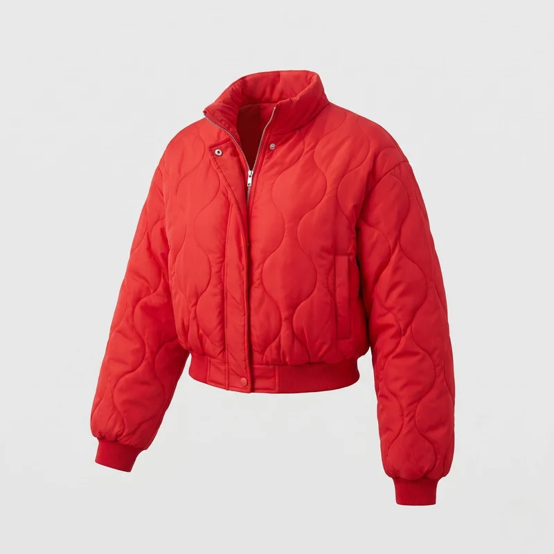 Damen Nan cropped gestepptes Bomberjacke mit organischem kreisförmigem Steppmuster und voluminösen Ärmeln