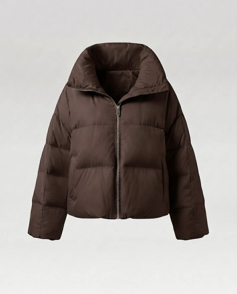 Damen cropped gesteppte Jacke mit übergroßer Kapuze, leichtem thermischem Futter und abgerundetem Saum