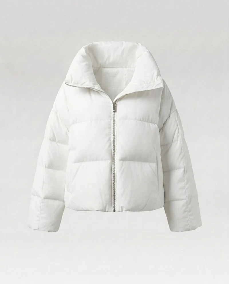 Damen cropped gesteppte Jacke mit übergroßer Kapuze, leichtem thermischem Futter und abgerundetem Saum