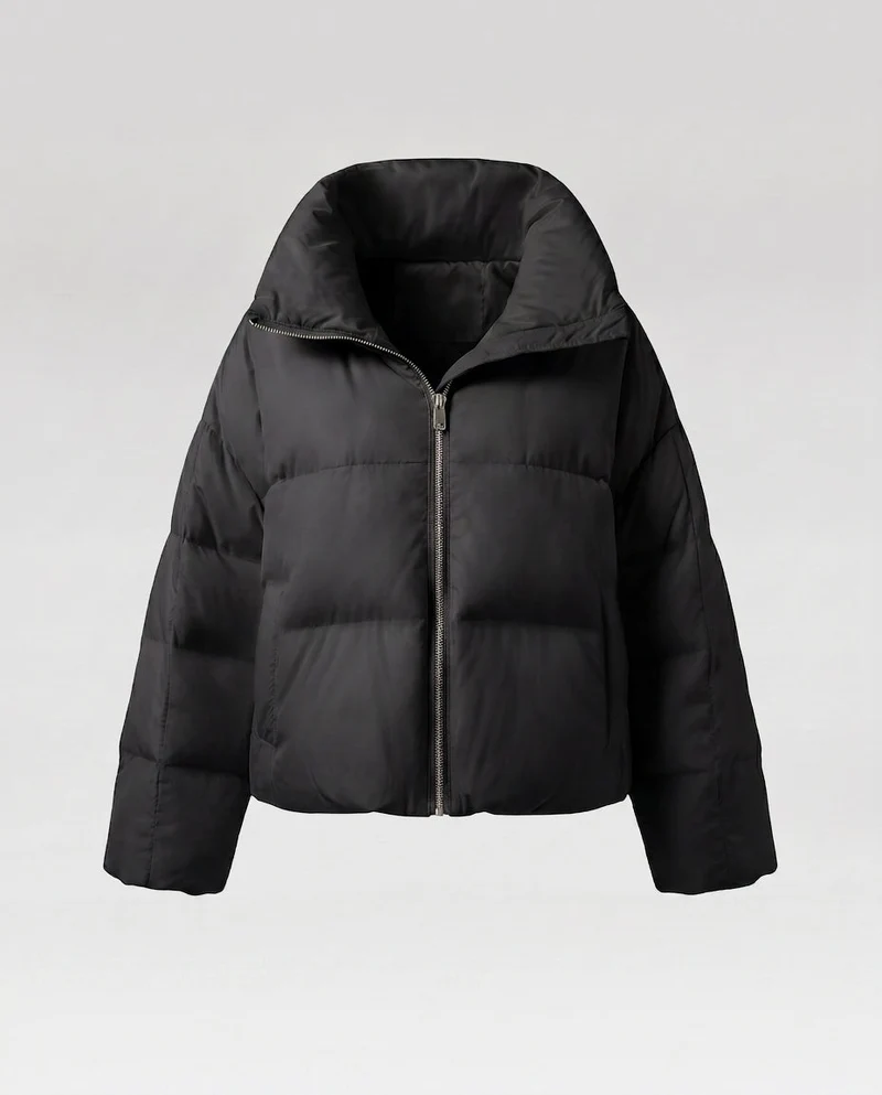 Damen cropped gesteppte Jacke mit übergroßer Kapuze, leichtem thermischem Futter und abgerundetem Saum