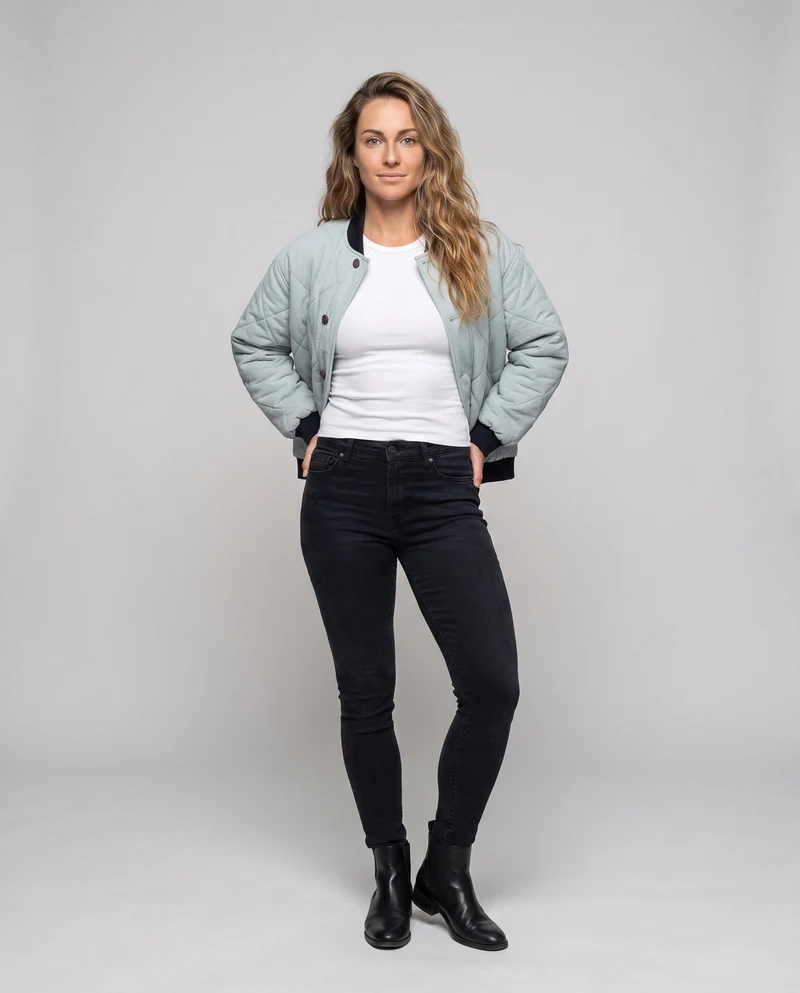Damen nan dick gesteppte kurze Jacke im Bomberstil mit Rautensteppung und verdeckter Knopfleiste