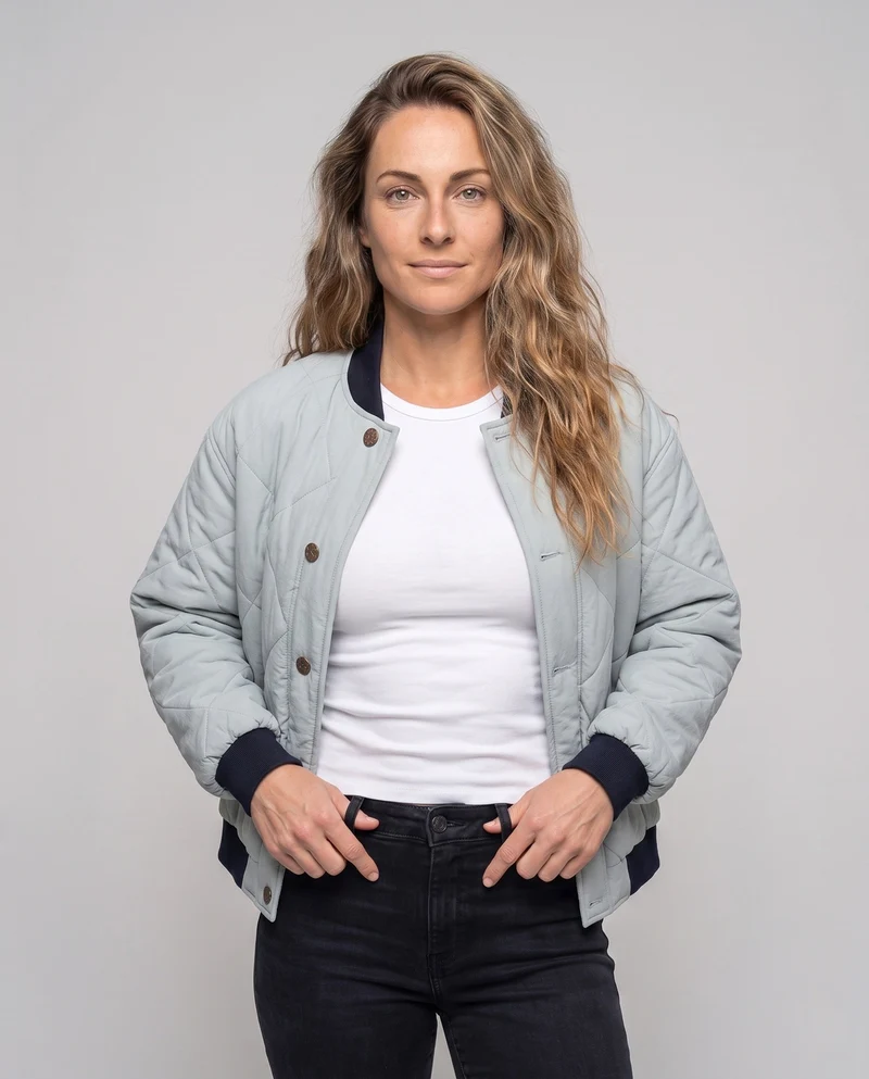 Damen nan dick gesteppte kurze Jacke im Bomberstil mit Rautensteppung und verdeckter Knopfleiste