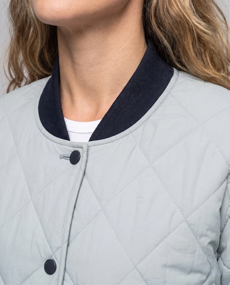 Damen nan dick gesteppte kurze Jacke im Bomberstil mit Rautensteppung und verdeckter Knopfleiste