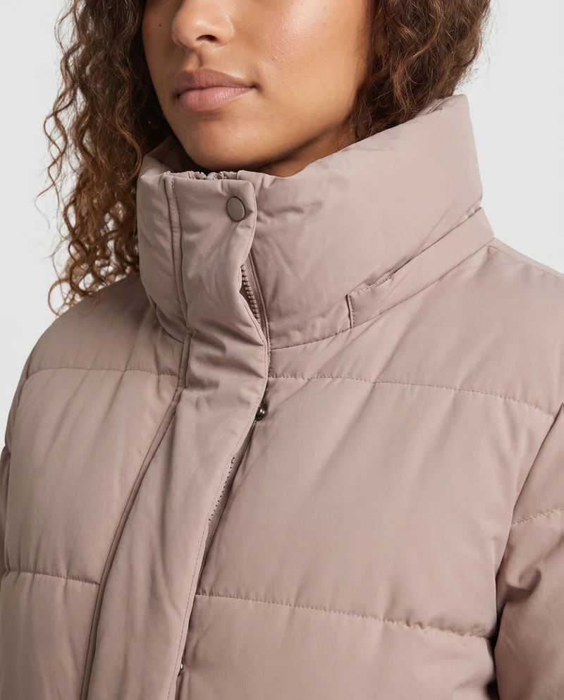 Damen Nano Extralang Gepolstert Komfort Puffer mit geräuschreduzierender Oberfläche, hohem Stehkragen und großzügiger Oversized Silhouette