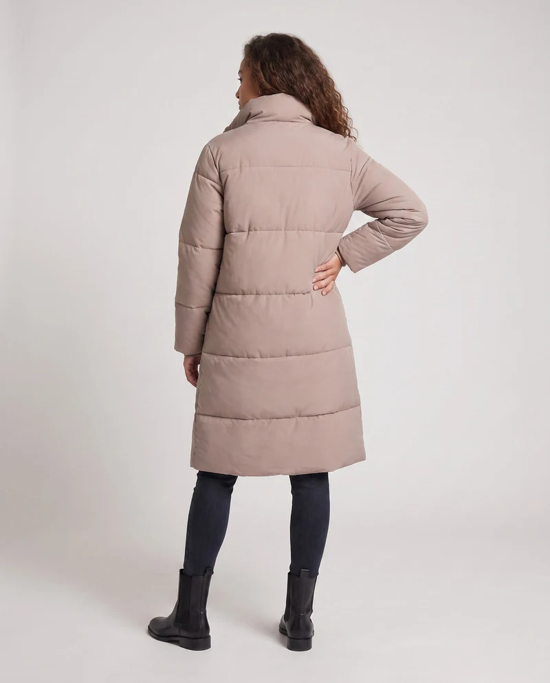 Damen Nano Extralang Gepolstert Komfort Puffer mit geräuschreduzierender Oberfläche, hohem Stehkragen und großzügiger Oversized Silhouette