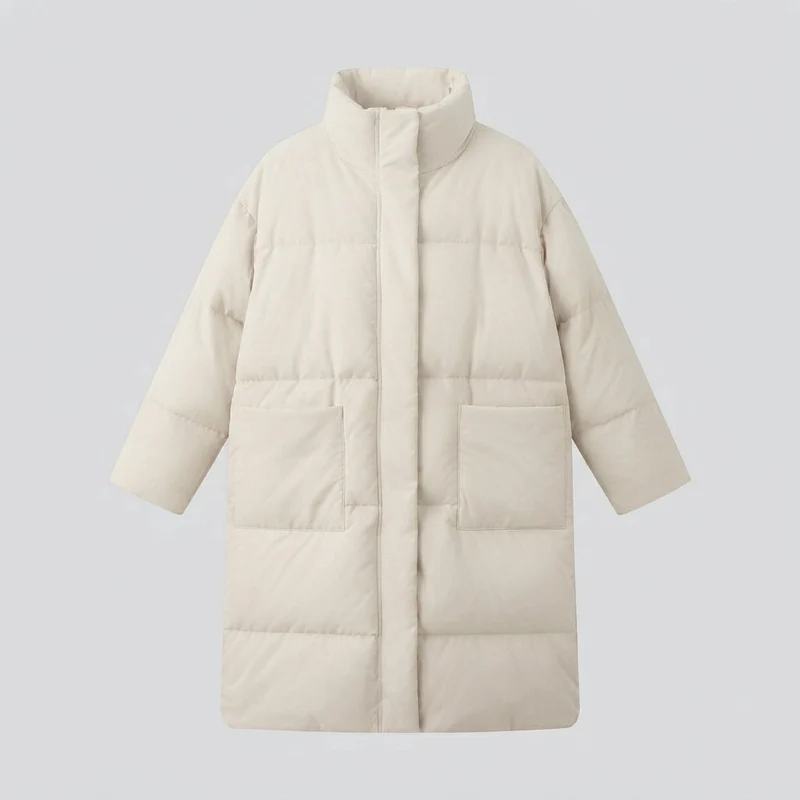 Damen Nano Extralang Gepolstert Komfort Puffer mit geräuschreduzierender Oberfläche, hohem Stehkragen und großzügiger Oversized Silhouette