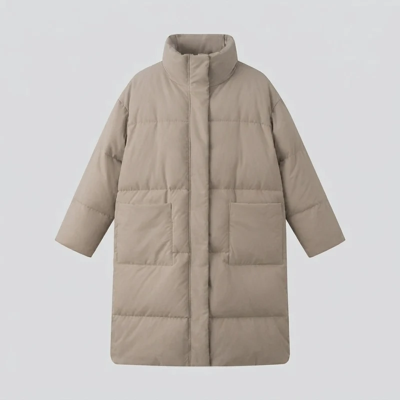 Damen Nano Extralang Gepolstert Komfort Puffer mit geräuschreduzierender Oberfläche, hohem Stehkragen und großzügiger Oversized Silhouette