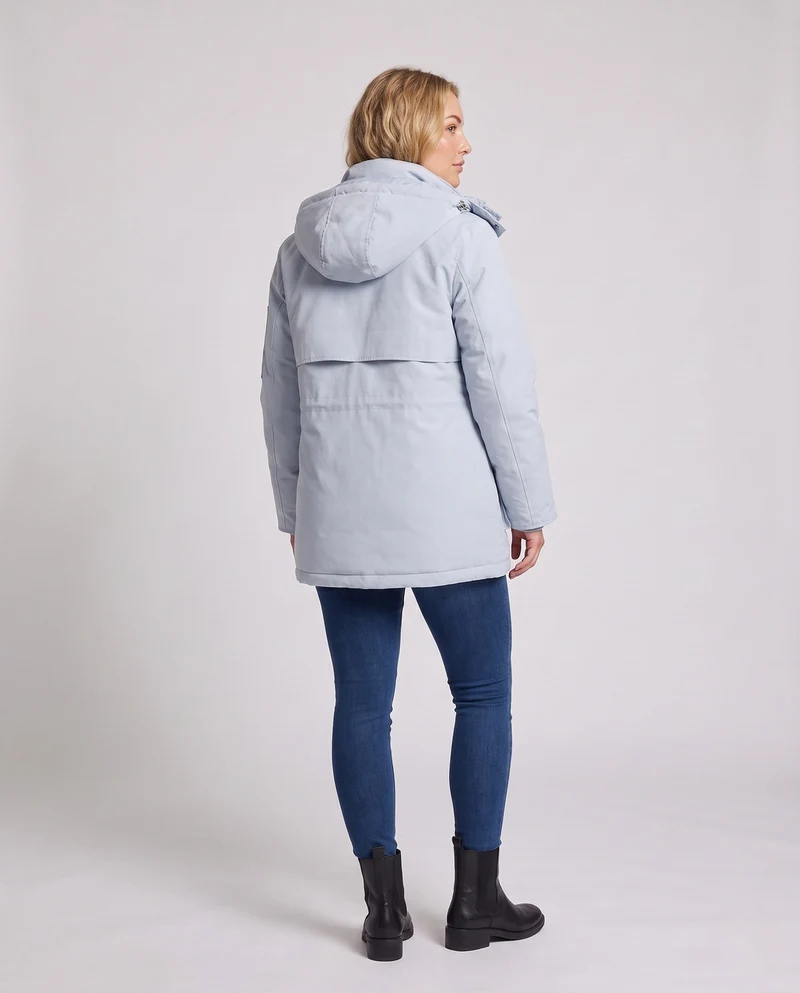 Damen nan funktionale kurze Parka mit abnehmbarem Kunstpelzkragen und Utility-Taschen