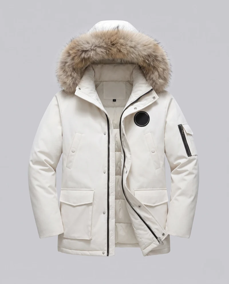 Damen nan funktionale kurze Parka mit abnehmbarem Kunstpelzkragen und Utility-Taschen