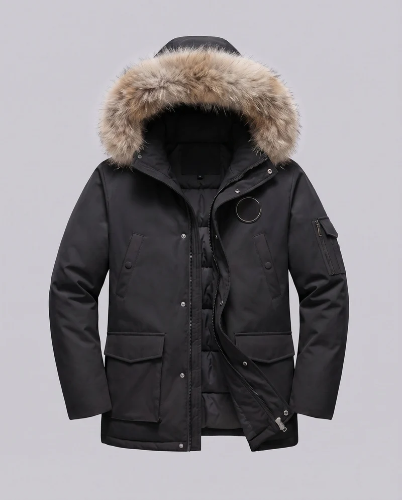Damen nan funktionale kurze Parka mit abnehmbarem Kunstpelzkragen und Utility-Taschen