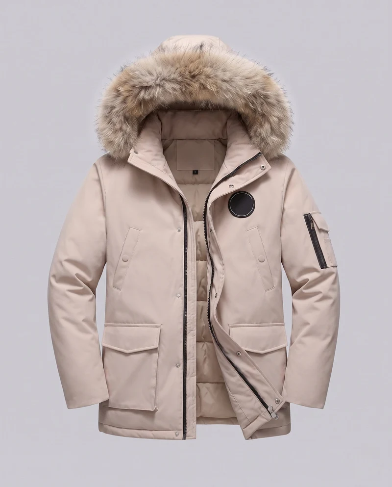Damen nan funktionale kurze Parka mit abnehmbarem Kunstpelzkragen und Utility-Taschen