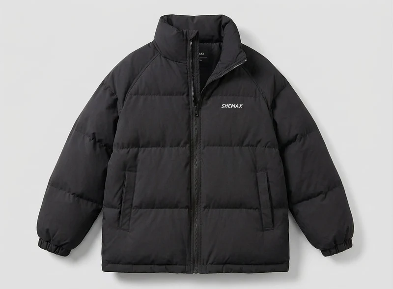Damen ungefütterte boxy Pufferjacke mit hohem Stehkragen, Raglanärmeln und sauberem Logo