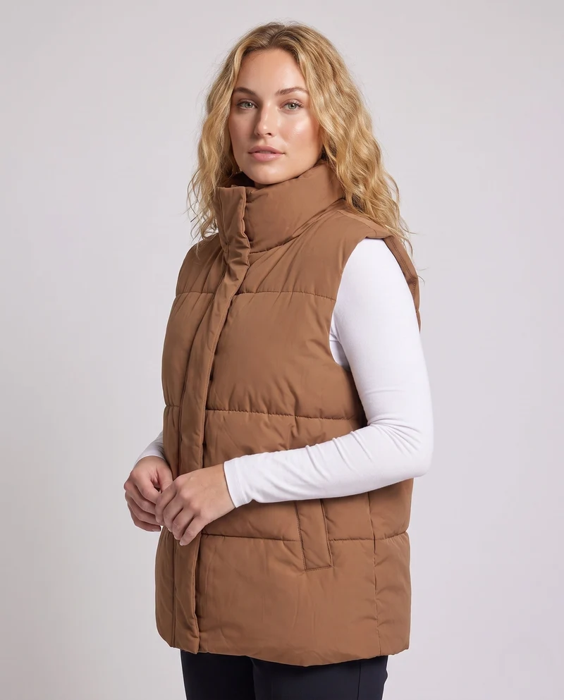 Damen unpolsterte oversized gesteppte Weste im weit geschnittenen Stil mit hohem Schalkragen und thermischer Füllung