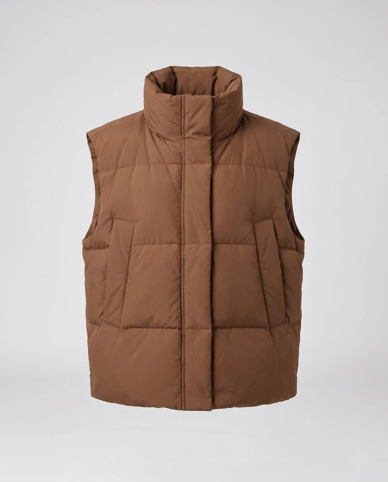 Damen unpolsterte oversized gesteppte Weste im weit geschnittenen Stil mit hohem Schalkragen und thermischer Füllung