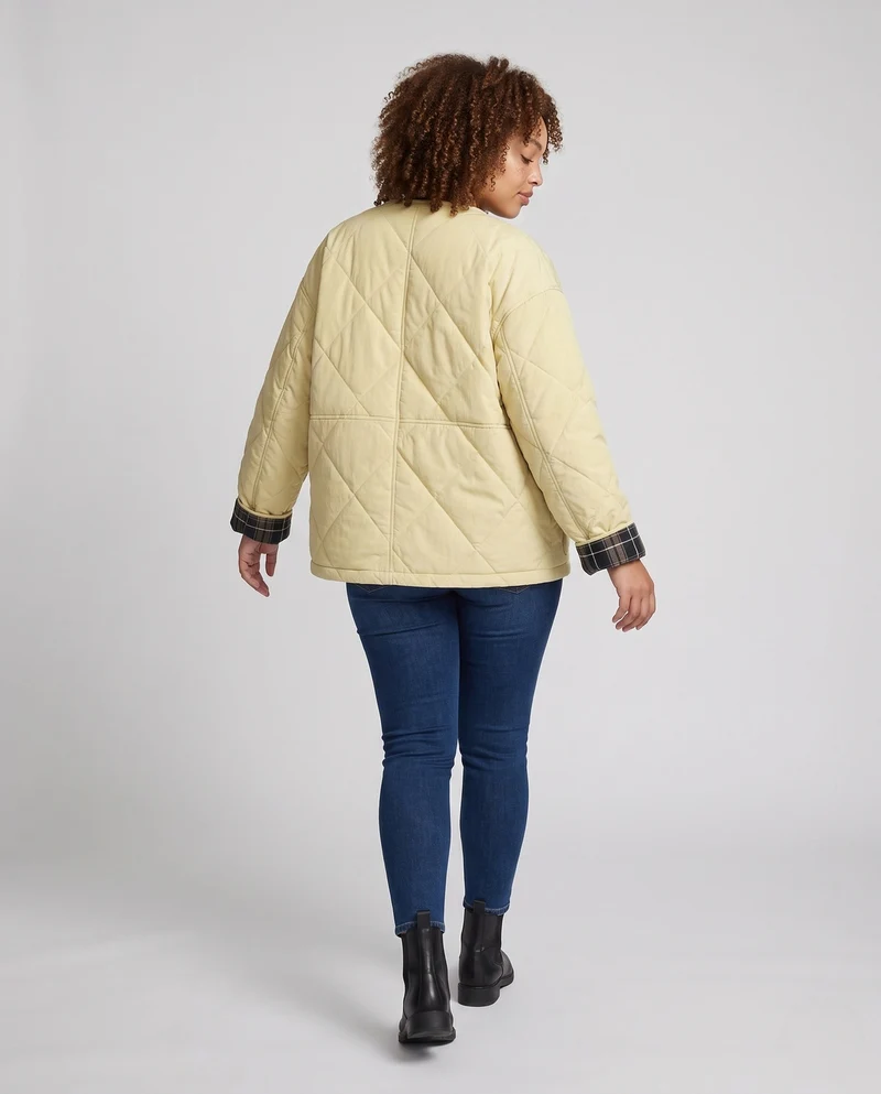 Damen gesteppte boxy kurze Jacke mit verdeckter Druckknopfleiste und extra großen aufgesetzten Taschen