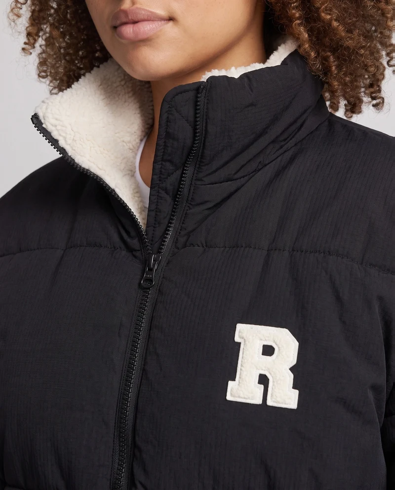 Damen gesteppte Cordjacke mit Teddyfutter, Stehkragen und oversized Passform