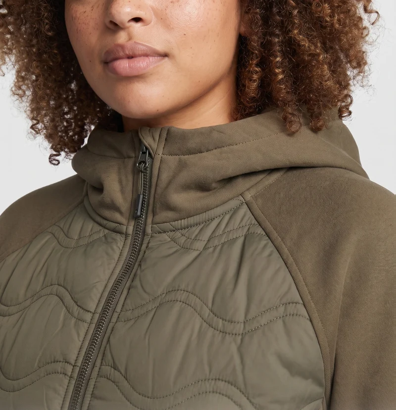 Damen nicht gesteppte Hybrid-Hoodie-Jacke mit gepolstertem Vorderteil und lockeren Sweatshirt-Ärmeln