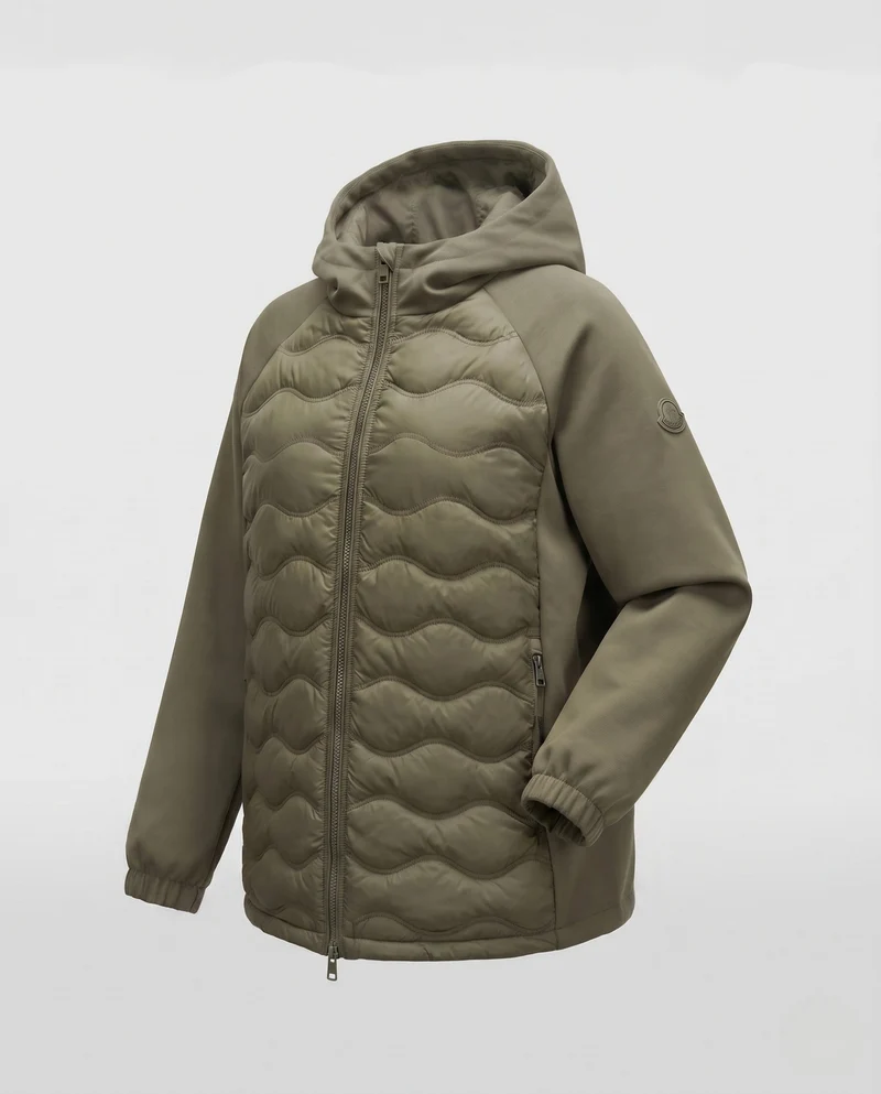 Damen nicht gesteppte Hybrid-Hoodie-Jacke mit gepolstertem Vorderteil und lockeren Sweatshirt-Ärmeln