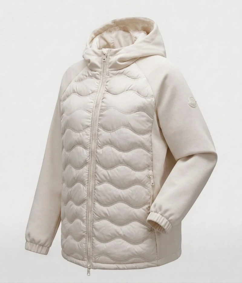 Damen nicht gesteppte Hybrid-Hoodie-Jacke mit gepolstertem Vorderteil und lockeren Sweatshirt-Ärmeln