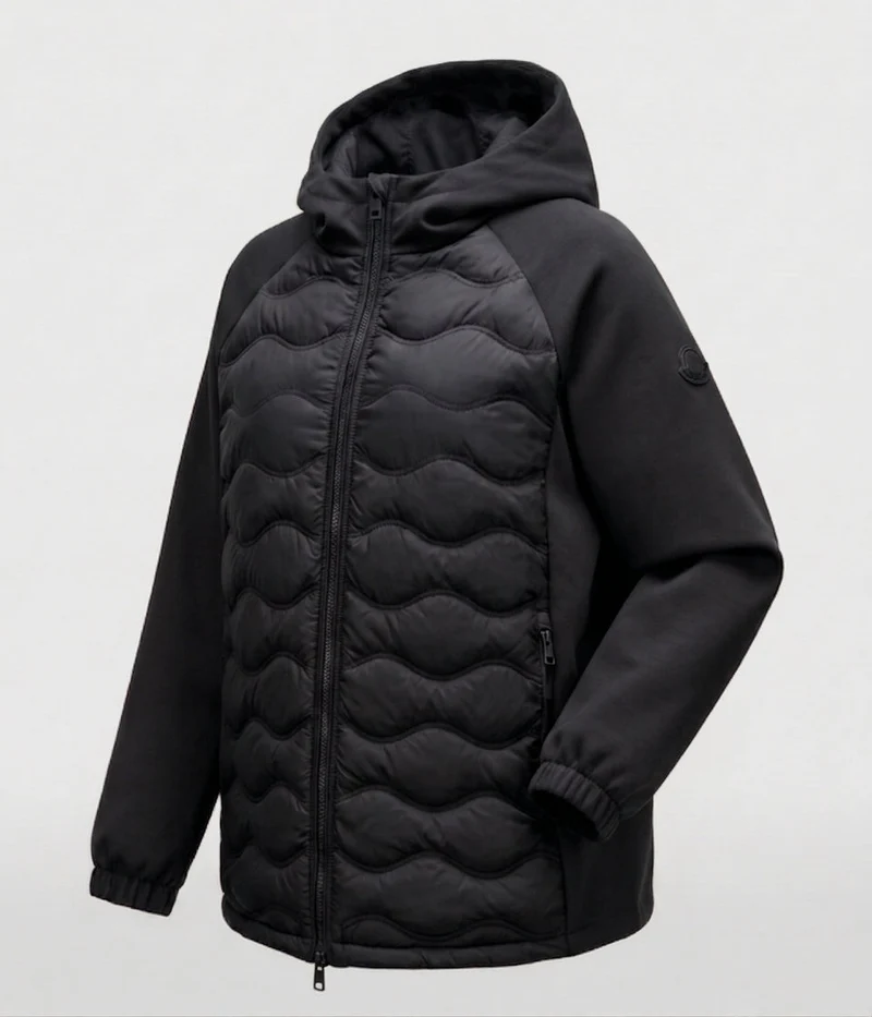 Damen nicht gesteppte Hybrid-Hoodie-Jacke mit gepolstertem Vorderteil und lockeren Sweatshirt-Ärmeln