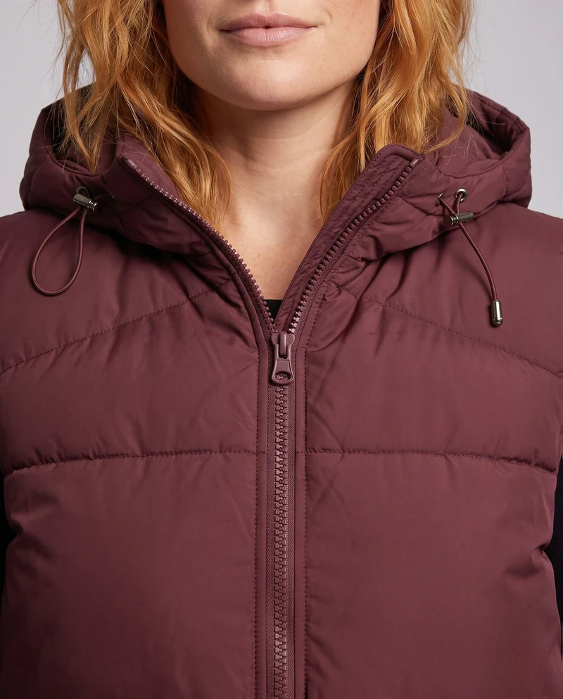 Damen gepolsterte Kapuzenweste mit thermischer Fütterung, verstellbarem Kapuze und schrägen Taschen