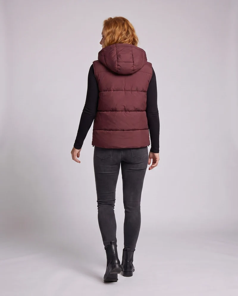 Damen gepolsterte Kapuzenweste mit thermischer Fütterung, verstellbarem Kapuze und schrägen Taschen