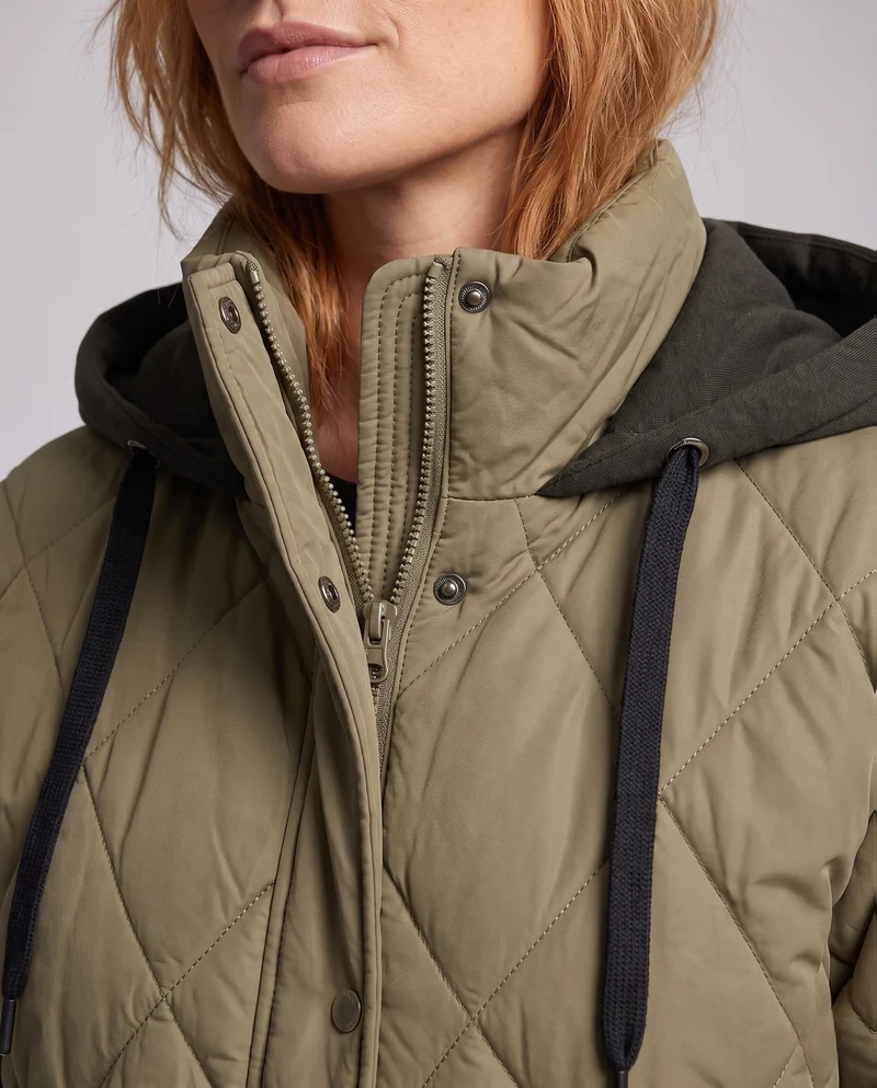 Damen oversized kurze Jacke mit Diamantsteppung, Stehkragen und Klappentaschen