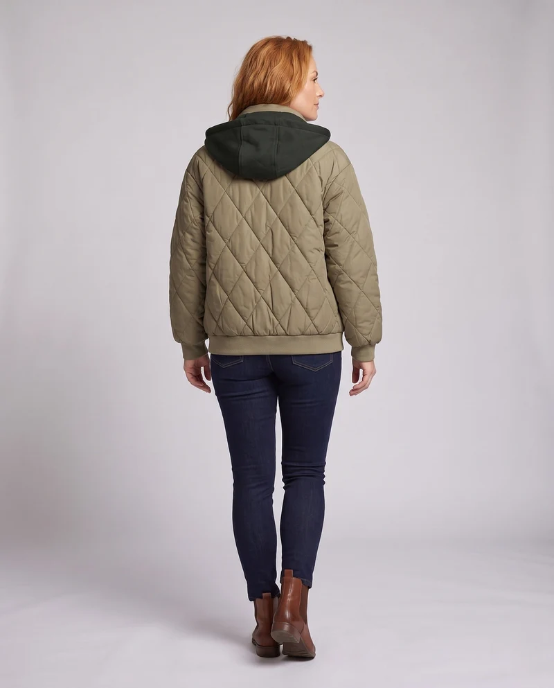 Damen oversized kurze Jacke mit Diamantsteppung, Stehkragen und Klappentaschen