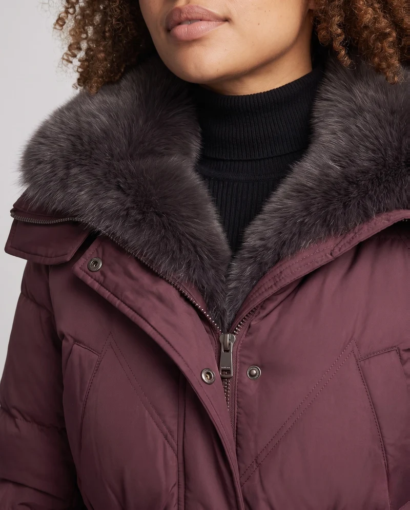 Damen gepolsterte Parka mit voluminösem, abnehmbarem Kragen und Taillenzugband