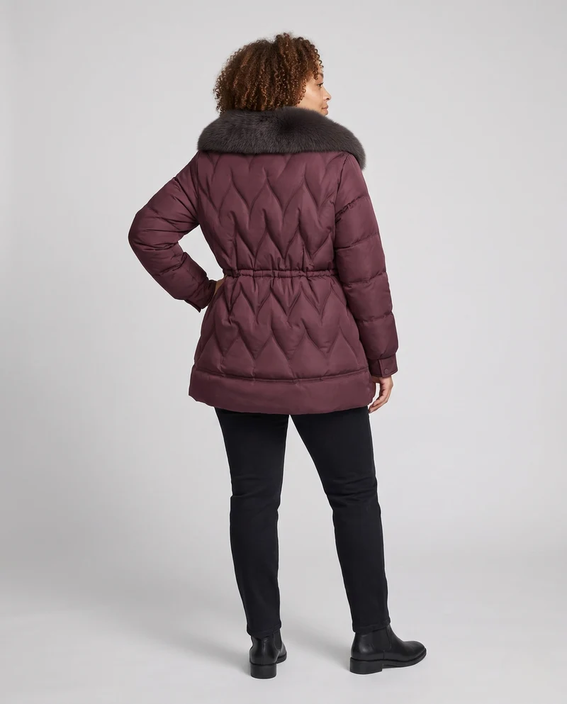 Damen gepolsterte Parka mit voluminösem, abnehmbarem Kragen und Taillenzugband