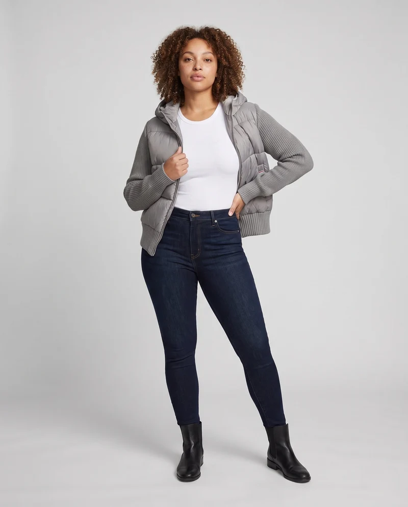 Damen Nan Hybrid Steppjacke mit gepolsterter Vorderseite, gestrickten Ärmeln und Kapuze