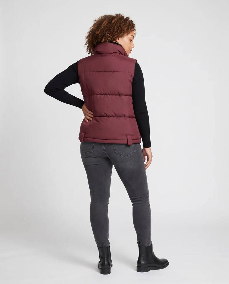 Damen nicht isolierte ärmellose Steppweste mit ergonomischer quadratischer Steppung und durchgehendem Reißverschluss