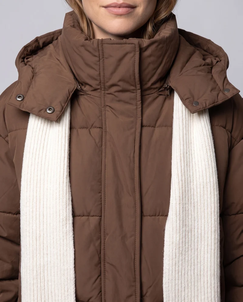Damen kompakte gesteppte Jacke mit überlappendem Schal-Kragen und voluminösen Ärmeln