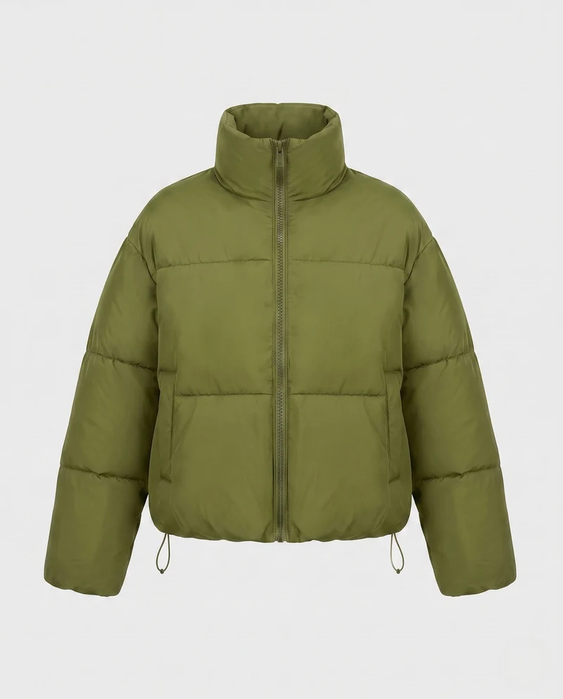 Damen Nano-Kompakt-Thermo-Cropped-Puffer-Jacke mit matter Oberfläche, Kapuze und verdecktem Zwei-Wege-Reißverschluss