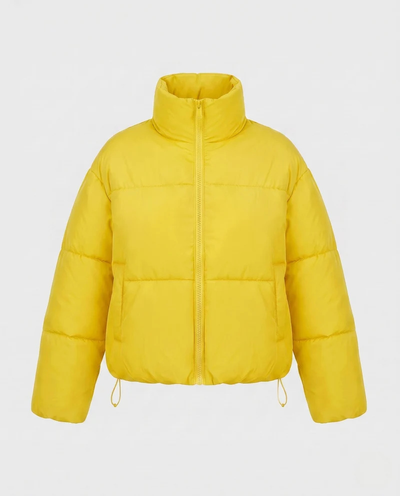 Damen Nano-Kompakt-Thermo-Cropped-Puffer-Jacke mit matter Oberfläche, Kapuze und verdecktem Zwei-Wege-Reißverschluss