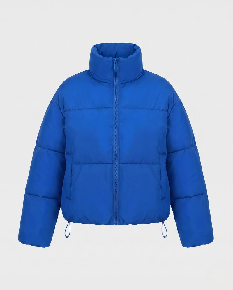 Damen Nano-Kompakt-Thermo-Cropped-Puffer-Jacke mit matter Oberfläche, Kapuze und verdecktem Zwei-Wege-Reißverschluss