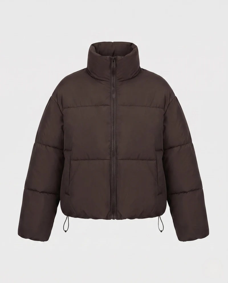 Damen Nano-Kompakt-Thermo-Cropped-Puffer-Jacke mit matter Oberfläche, Kapuze und verdecktem Zwei-Wege-Reißverschluss