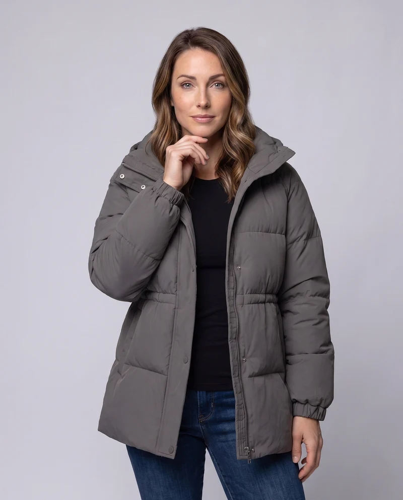 Damen Nan Kompakt Outdoor Daunenjacke mit hohem Kragen, Kinnschutz und elastischen Bündchen