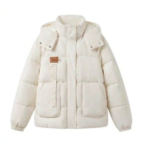 Damen kurz geschnittene oversized Winterparka mit gepolsterten Cargo-Taschen und Stehkragen mit hoher Verschlussleiste