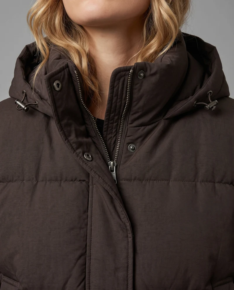 Damen kurze gepolsterte Winterjacke mit hohem Stehkragen und verdeckter Knopfleiste