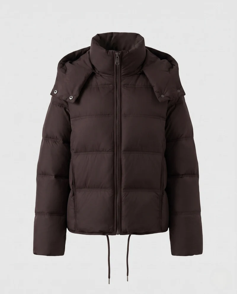 Damen kurze gesteppte Crop-Jacke mit abnehmbarem Kapuzenbesatz und Zwei-Wege-Reißverschluss