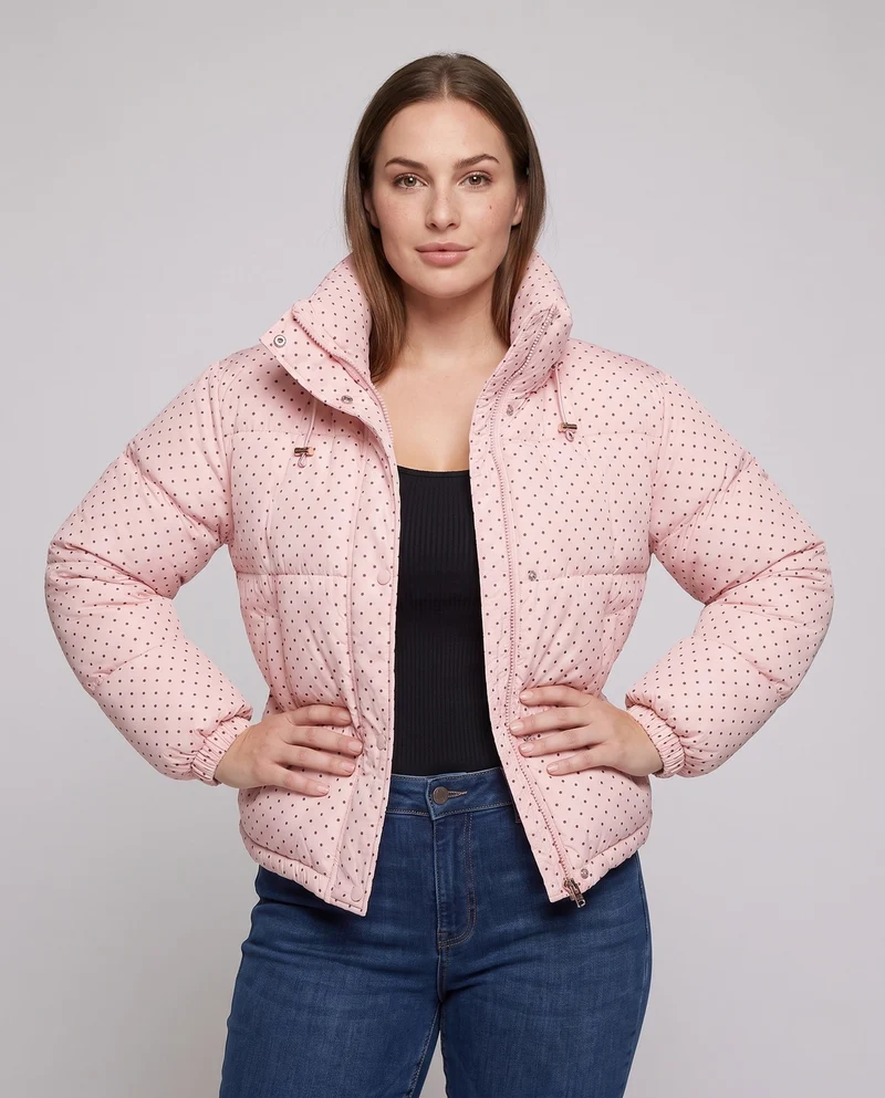 Damen kurze gestepptes Kapuzenjacke mit feiner Punktsteppung, leichtem thermischem Futter und verstellbarem Saum
